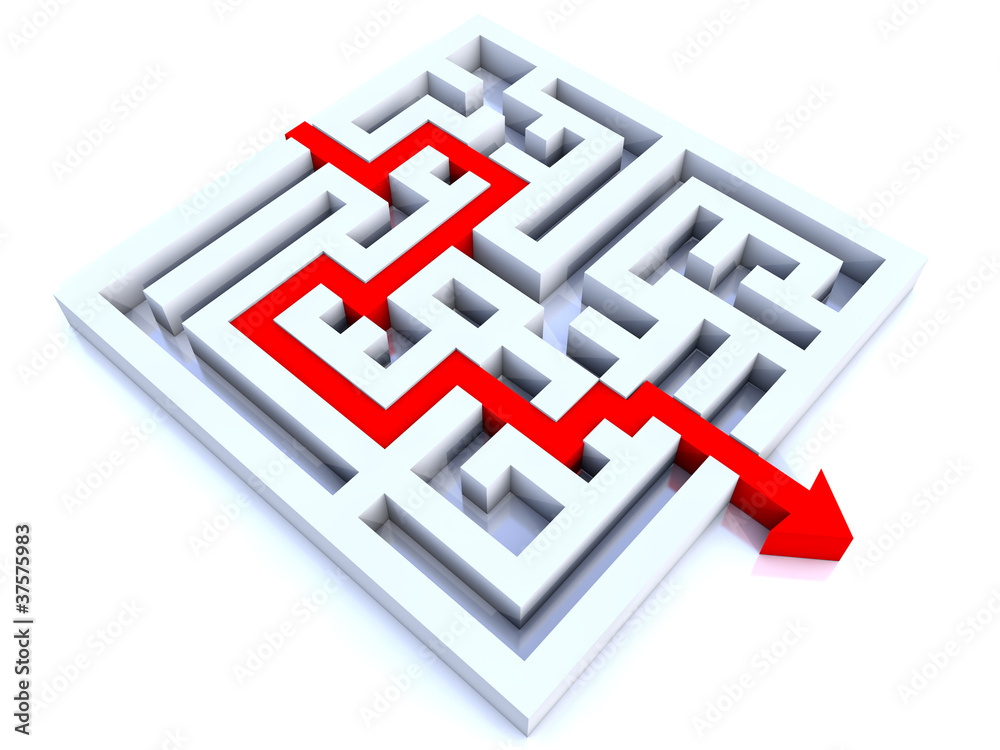 long red arrow on the way throught a labyrith long red arrow on the way throught a labyrith