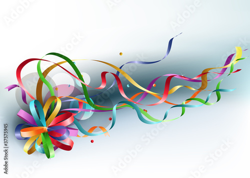 Stylish colorful background with rainbow bow and ribbons.