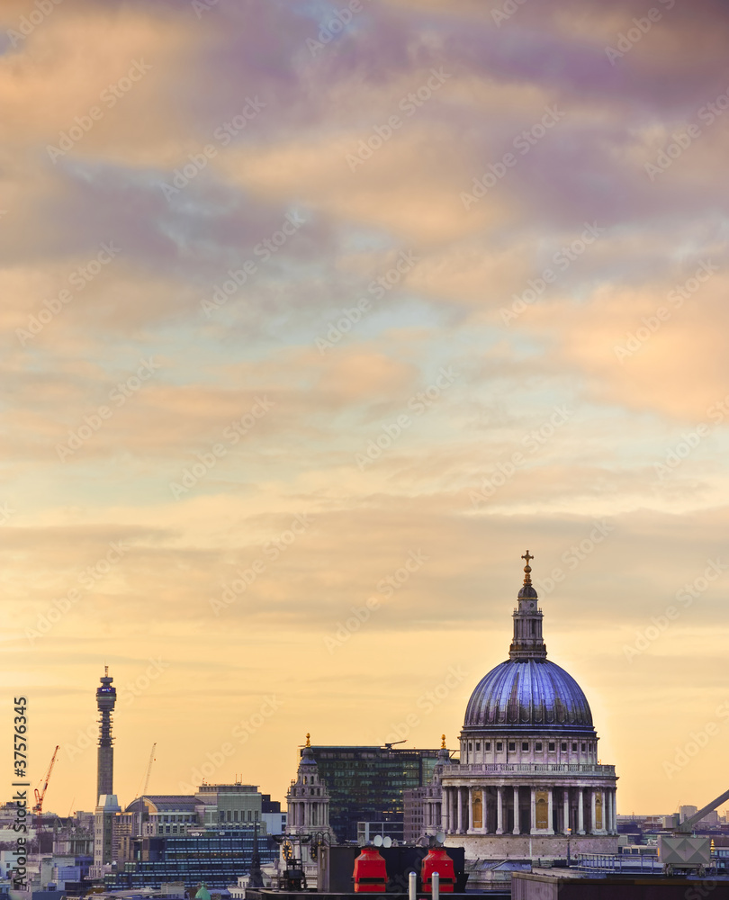 St Paul's Cathedral in London during beautiful Winter sunset