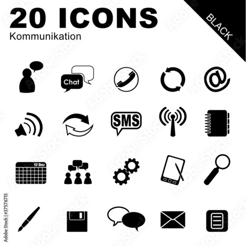 20 Icons Kommunikation schwarz