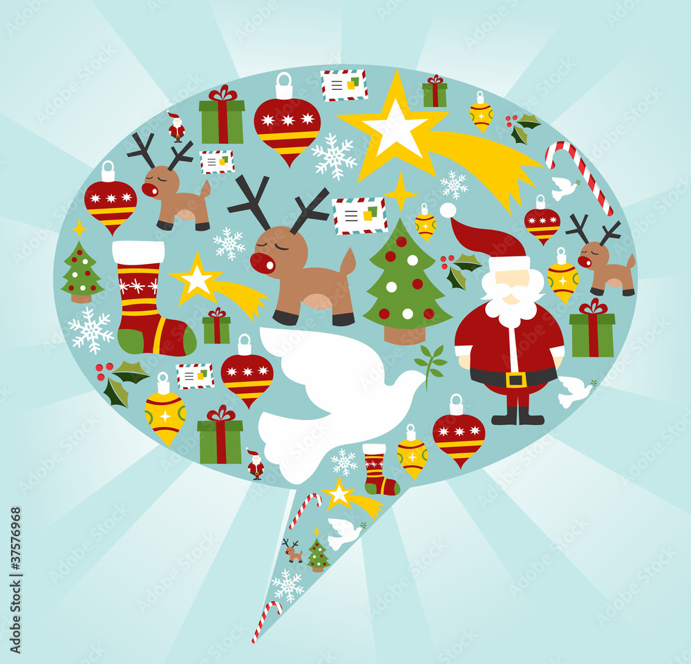 Fototapeta premium Christmas icon set in speech bubble shape
