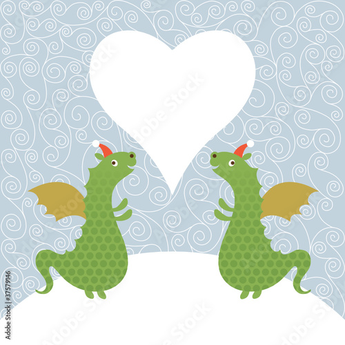 Cute dragons, greeting Christmas card and place for your text