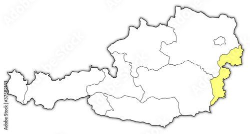 Map of Austria, Burgenland highlighted
