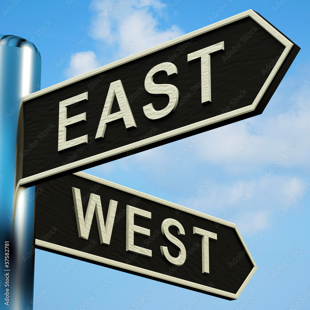 East Or West Directions On A Signpost East Or West Directions On A Signpost