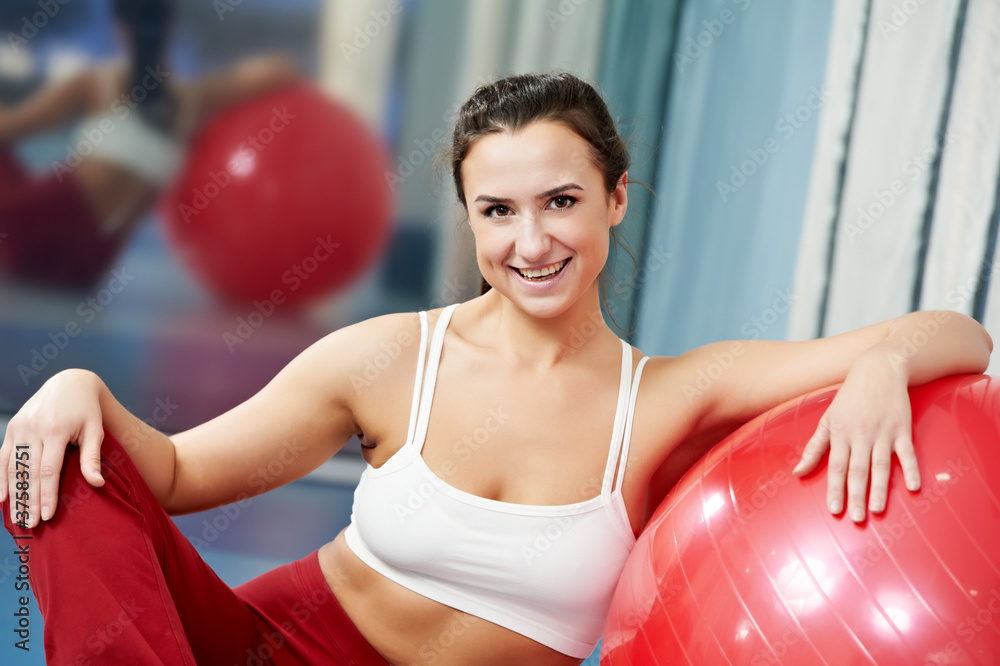 Happy healthy woman with fitness ball Happy healthy woman with fitness ball