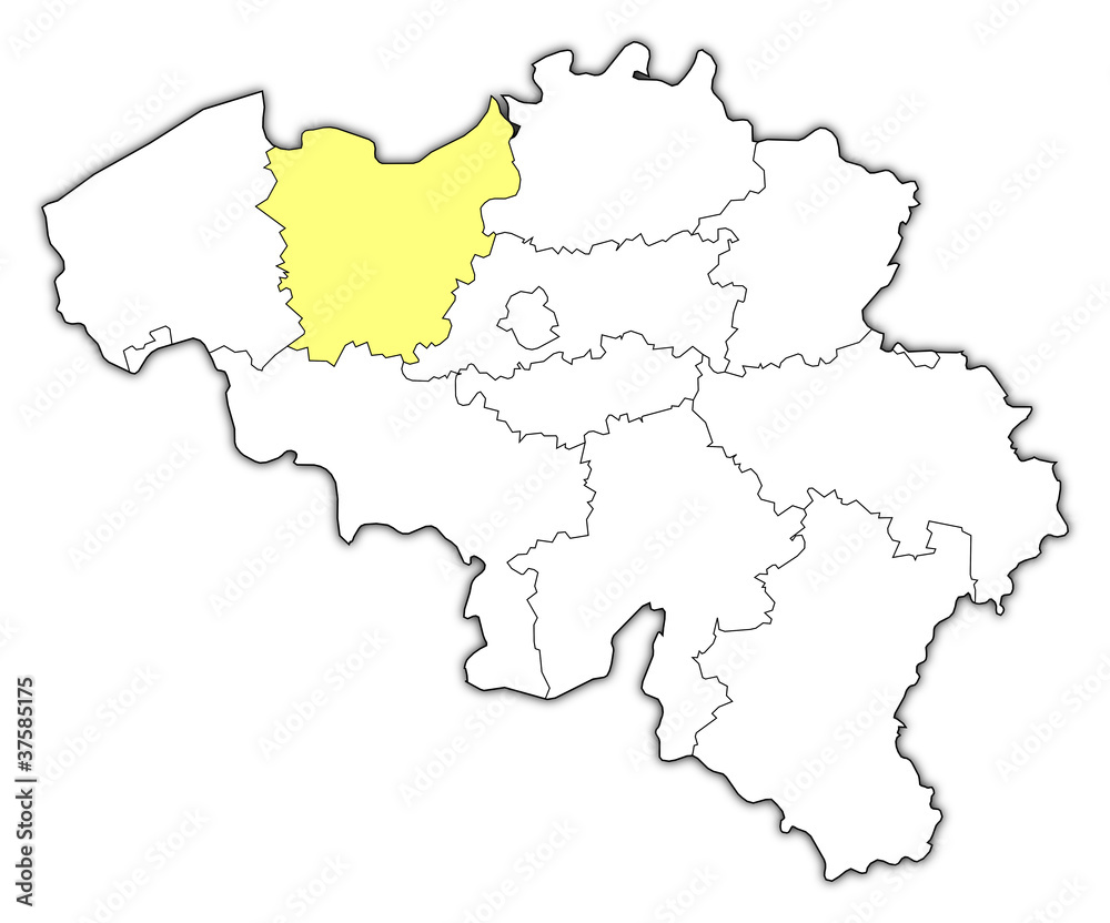 Map of Belgium, East Flanders highlighted