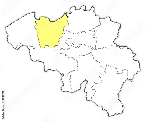 Map of Belgium, East Flanders highlighted