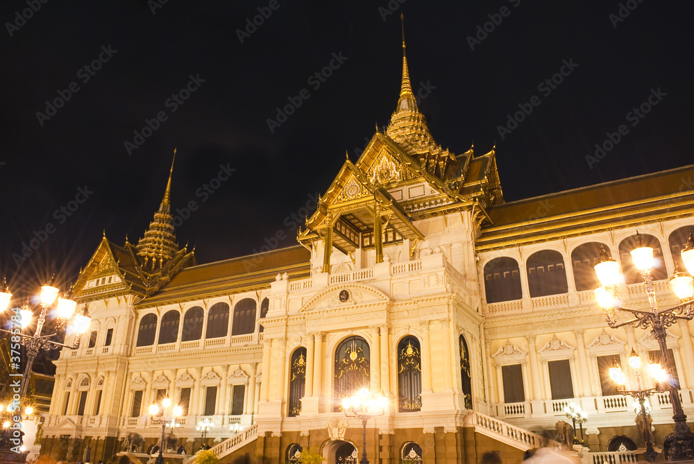 Grand Palace at night, the major tourism attraction in Bangkok,
