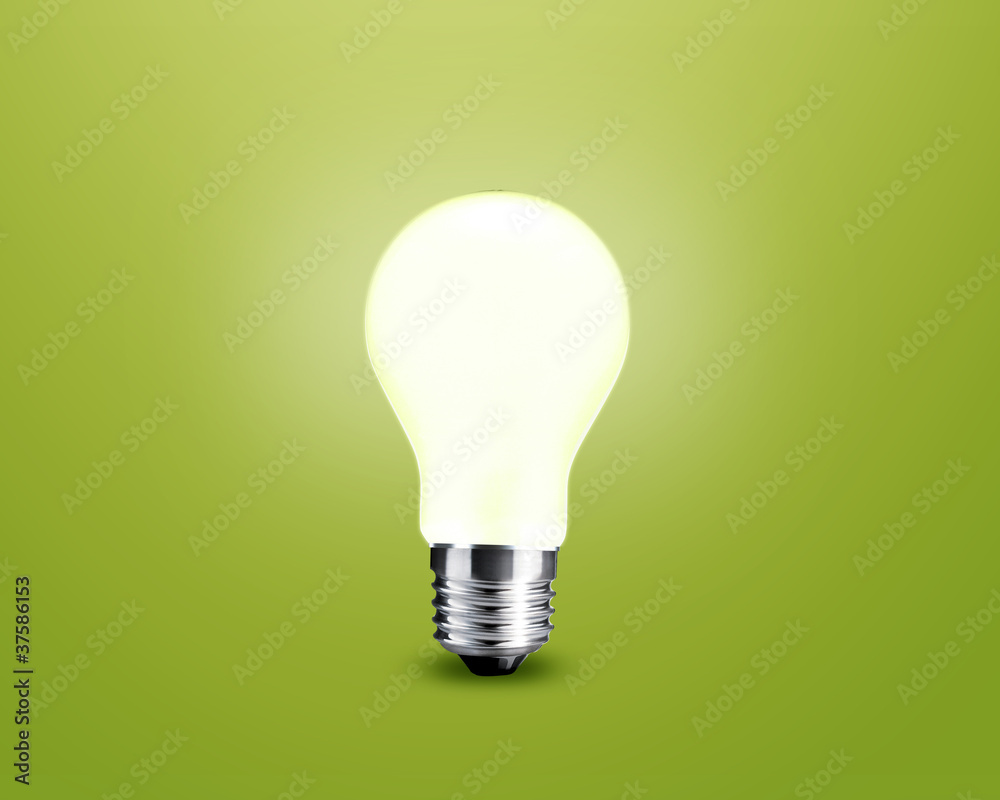 glowing Light bulb idea on green background glowing Light bulb idea on green background