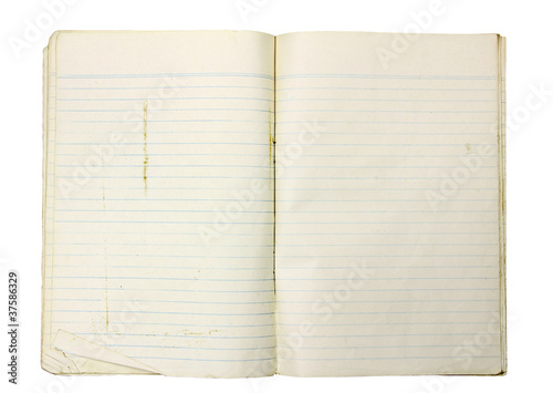Vintage notebook with line on white background (Clipping paths)