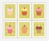 postage stamps with decorated cupcakes