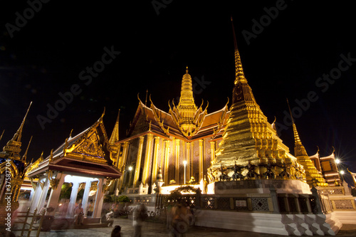 Buddhist temple Grand Palace at night in Bangkok, Thailand