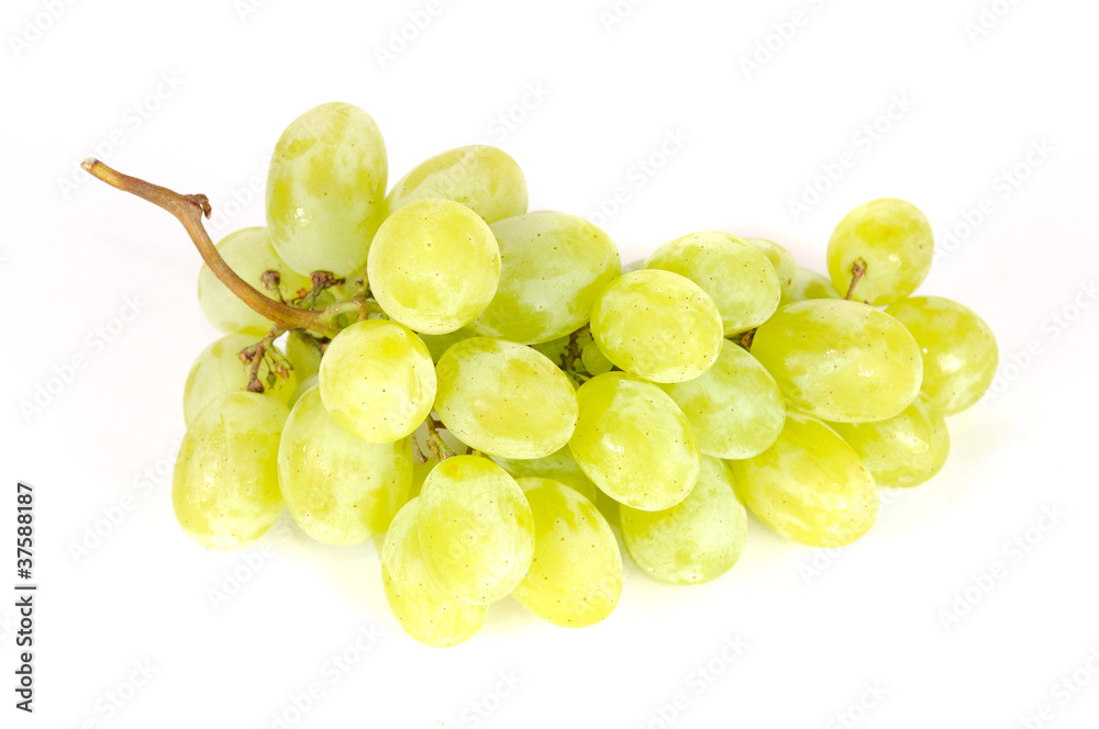 Bunch of Green Grapes Isolated on White Background