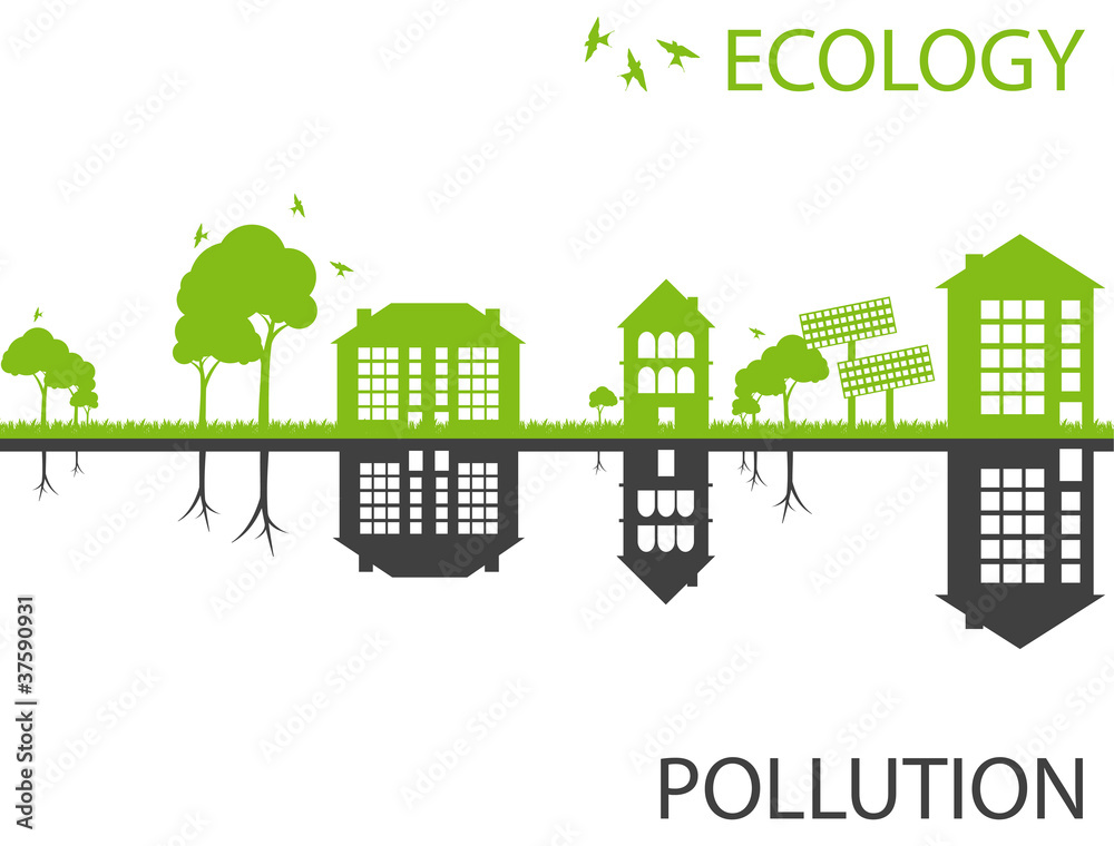Green ecology city against pollution vector background