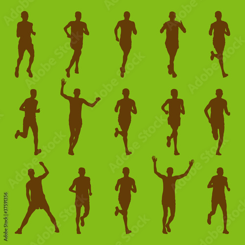 Environmental marathon runners people silhouettes illustration