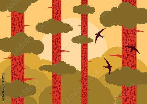 Pine tree forest landscape background illustration