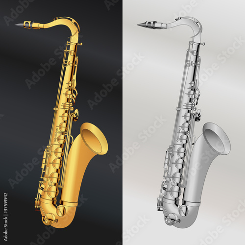 Gold and silver saxophone illustration background