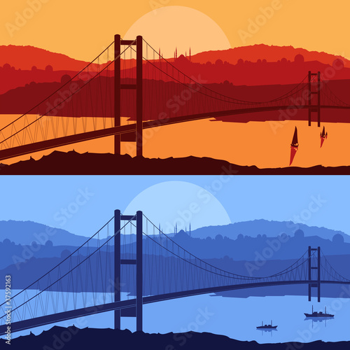 Bridge in Arabic city landscape background illustration