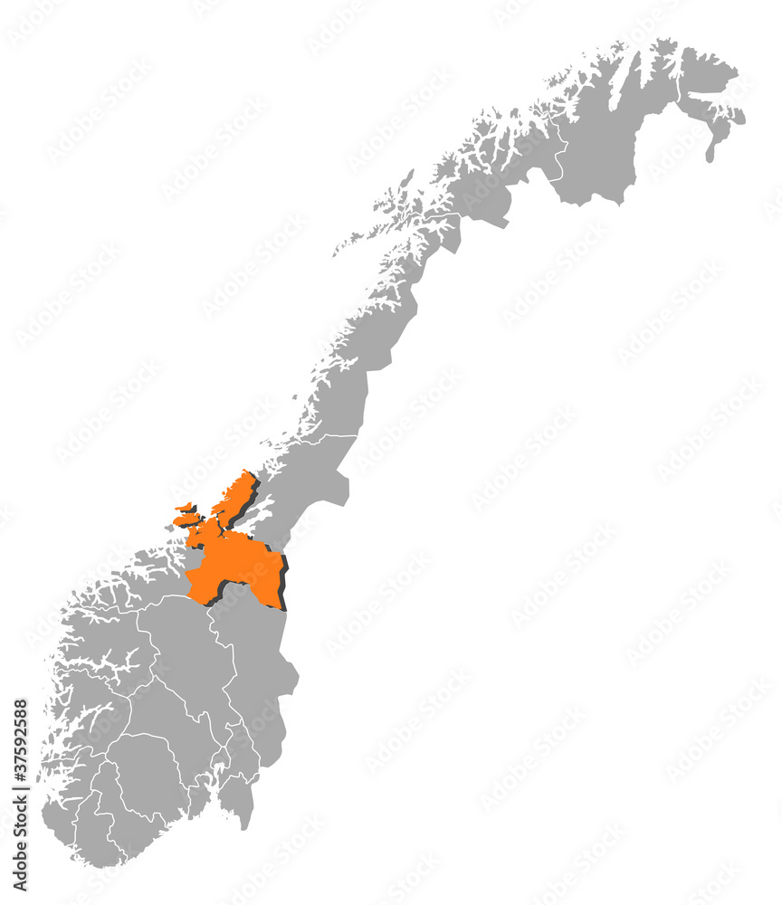 Map of Norway, Sør-Trøndelag highlighted