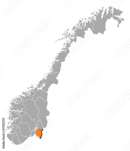 Map of Norway, Østfold highlighted