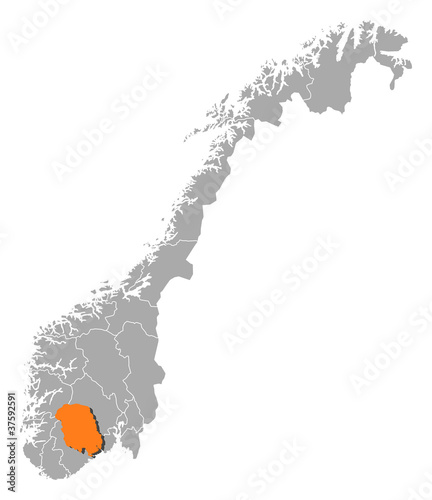 Map of Norway, Telemark highlighted