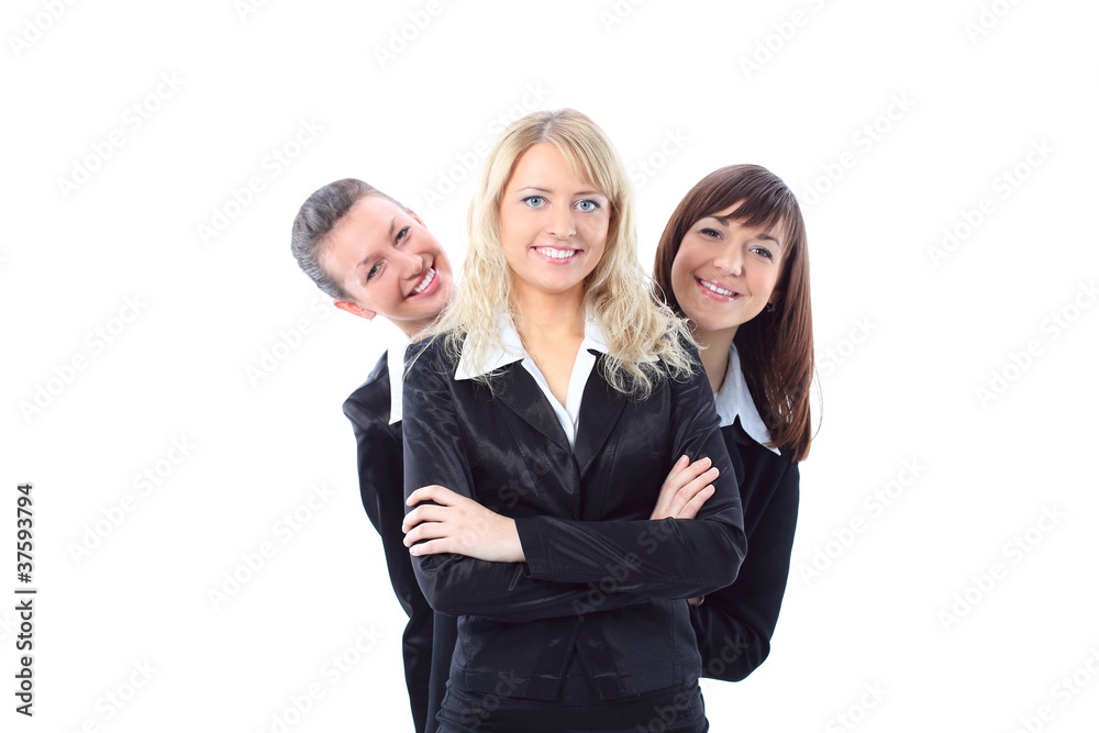 young businesswoman standing with her colleagues young businesswoman standing with her colleagues