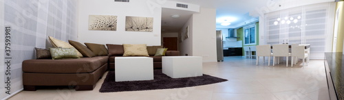 Living room with furnishings in a new house.