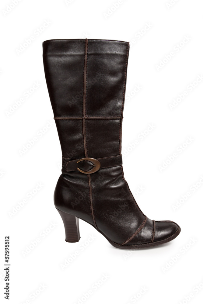 Stylish brown leather women's boot  isolated on white