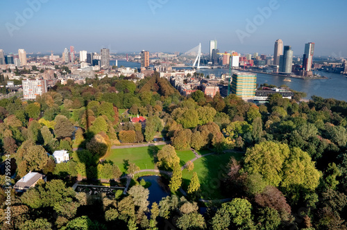 View of Rotterdam city and park from Euromast tower - Netherlan