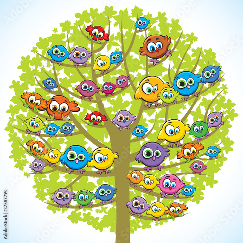 Funny birds and tree