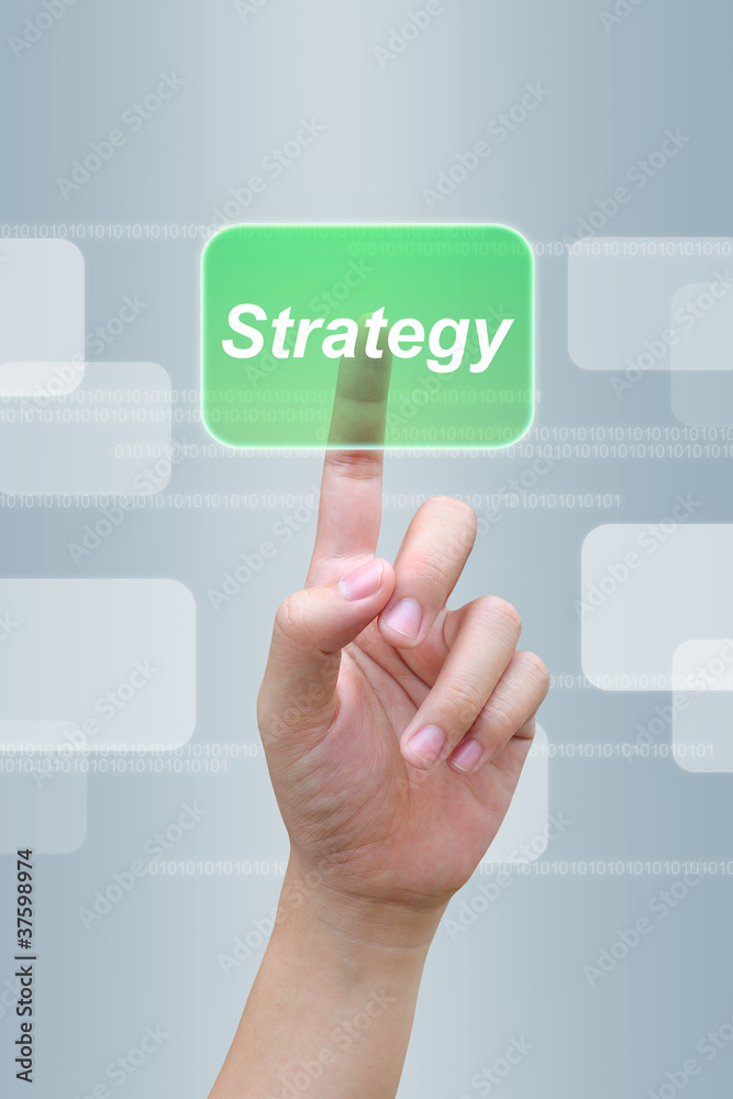 hand pushing strategy button on a touch screen interface hand pushing strategy button on a touch screen interface
