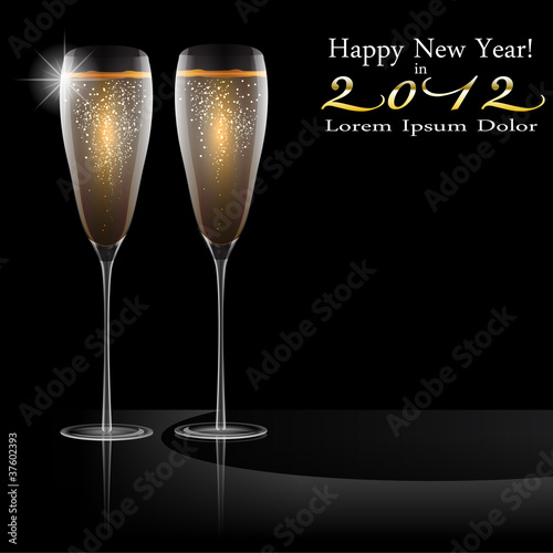 Happy New Year Background with Glass of Champagne