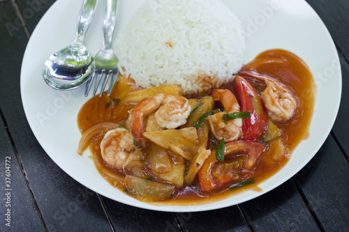 Sweet and Sour Shrimp with rice photo