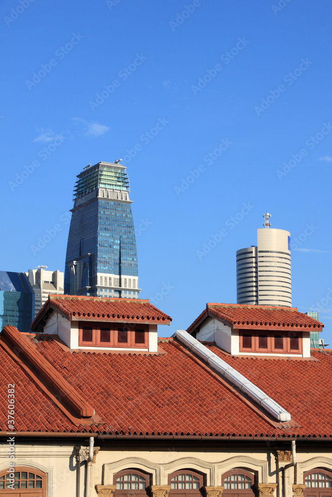 Classic roof and modern building. Classic roof and modern building.