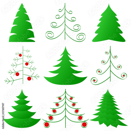 symbolic Christmas trees and decorated ones