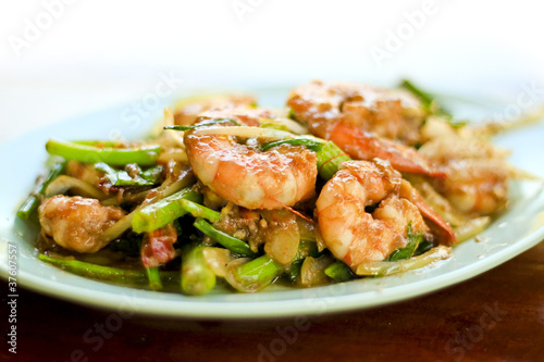 Kale stir fried with prawns