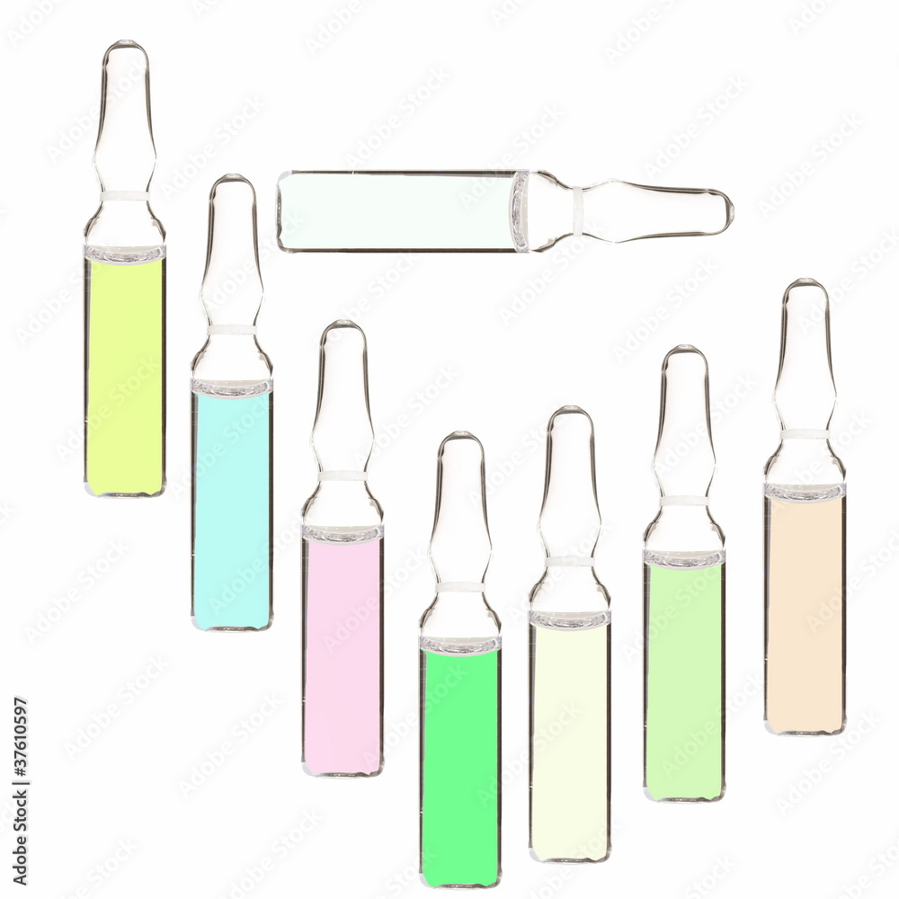 medical ampoules isolated on white background