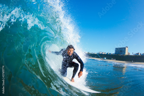 Photography Surfer On Blue Ocean Wave