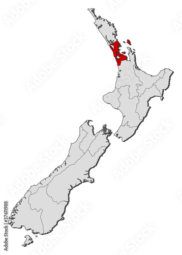 Map of New Zealand, Auckland highlighted