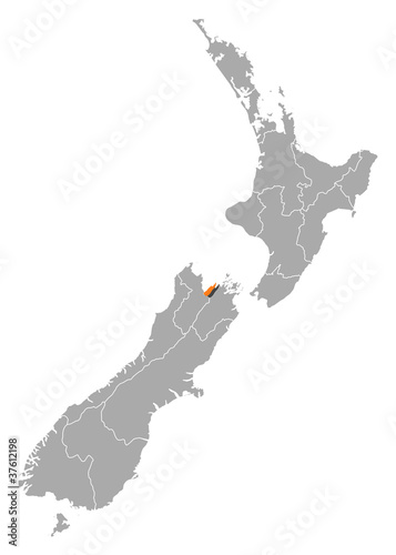 Map of New Zealand, Nelson highlighted