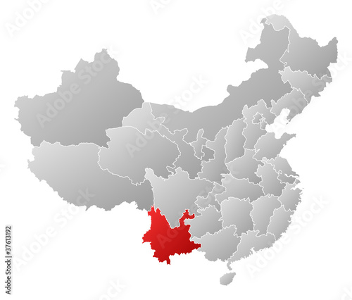 Map of China  Yunnan highlighted