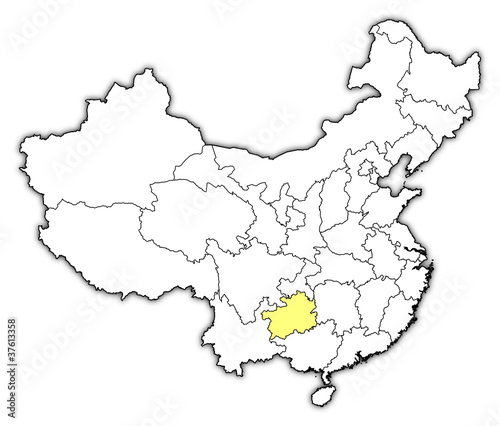 Map of China, Guizhou highlighted