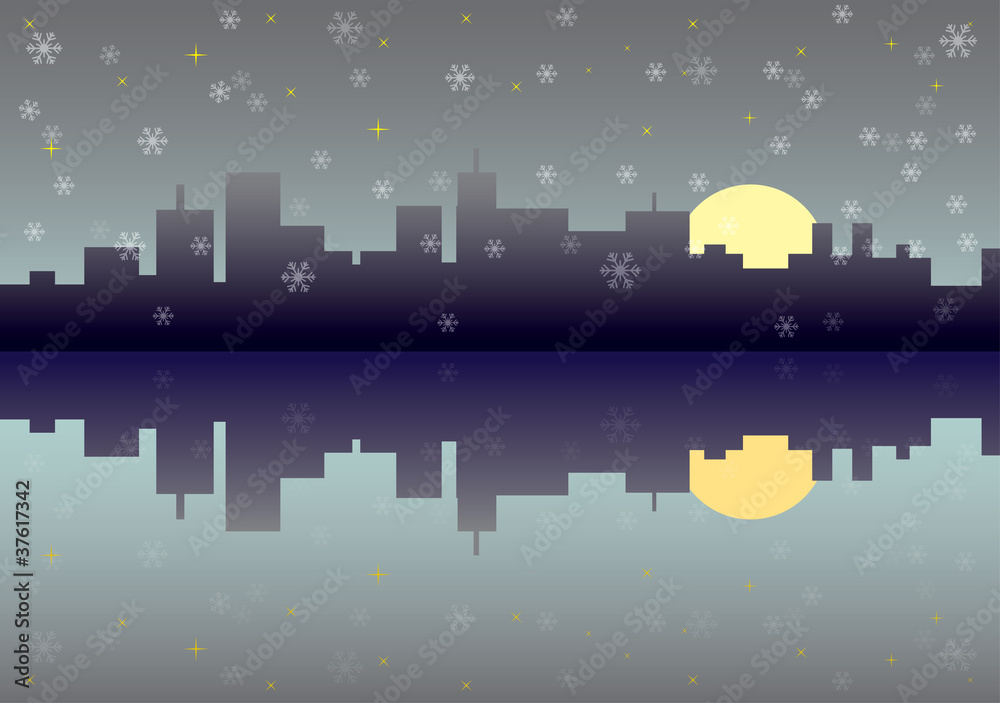 winter city panorama picture - illustration