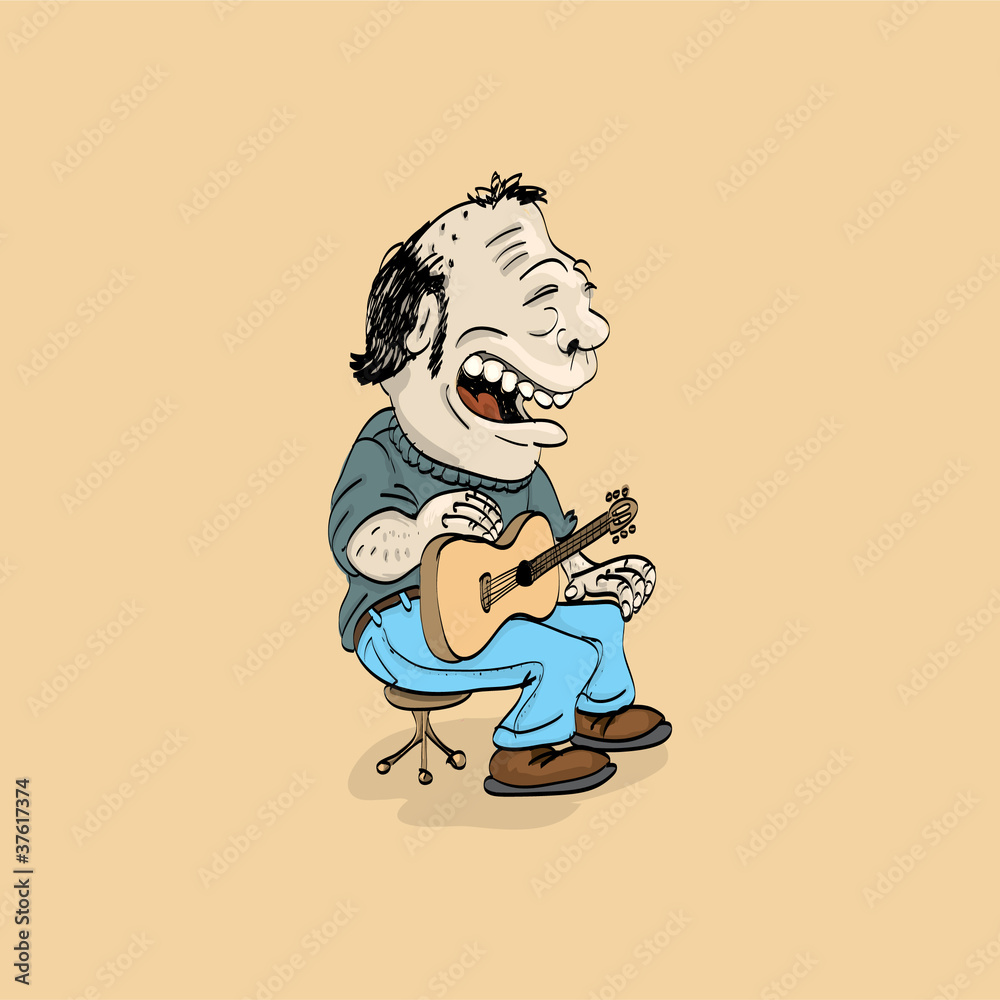 cartoon folk singer with guitar - illustration Stock Illustration ...