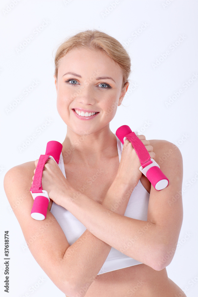 Portrait of beautiful blond woman in fitness outfit Portrait of beautiful blond woman in fitness outfit