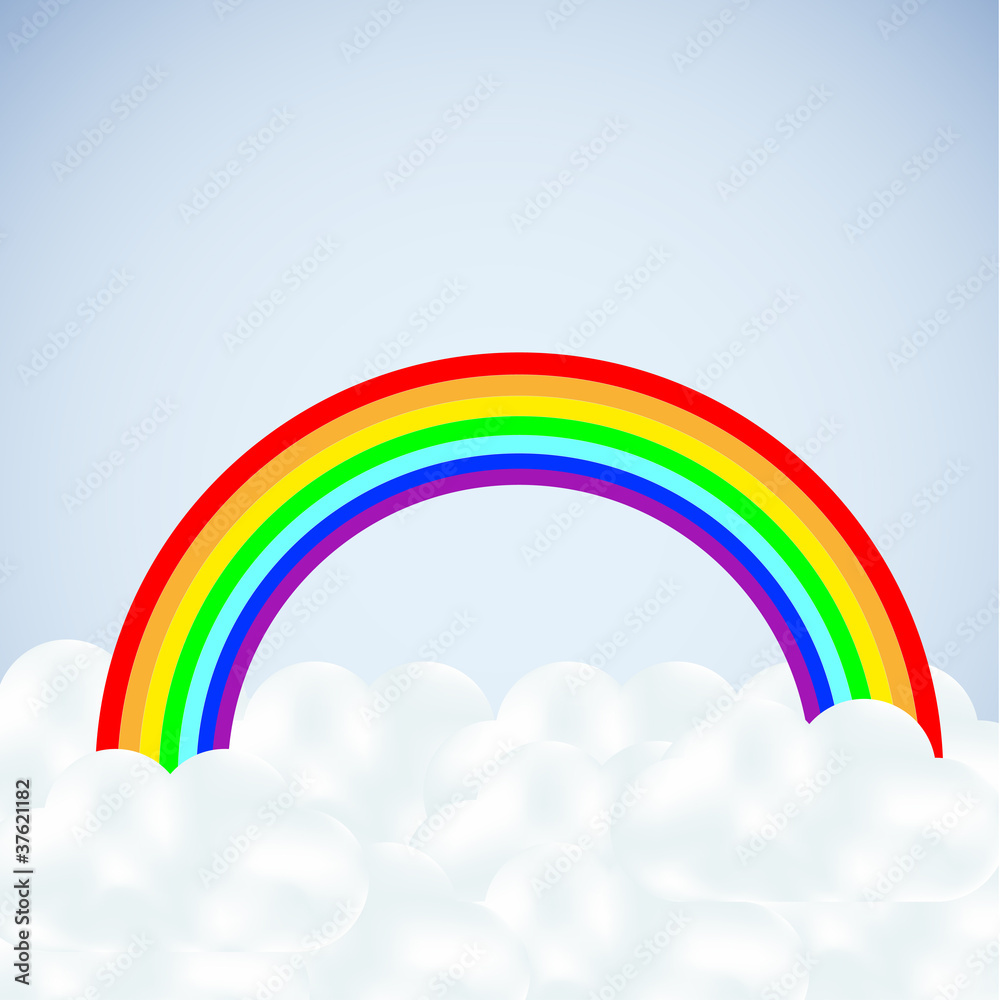 vector clouds with a rainbow on blue. vector clouds with a rainbow on blue.