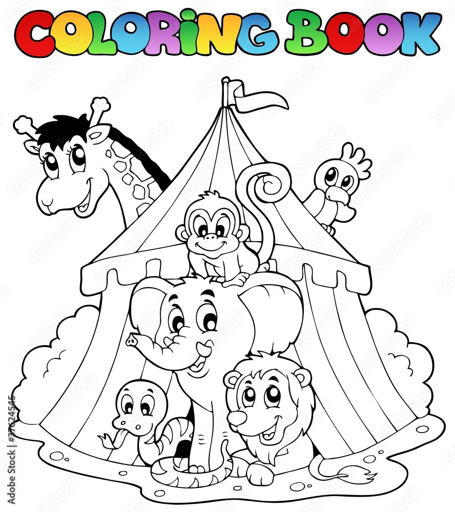 Naklejka premium Coloring book animals in tent