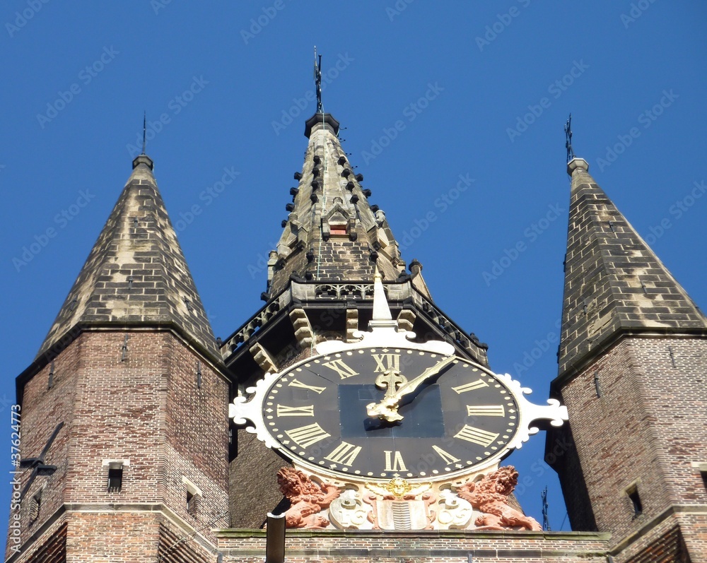 The clock of the old church in Delft in the Netherlands
