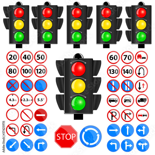 traffic light and traffic sign vector illustration