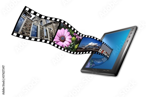 tablet pc with movie and picture strip in 3d